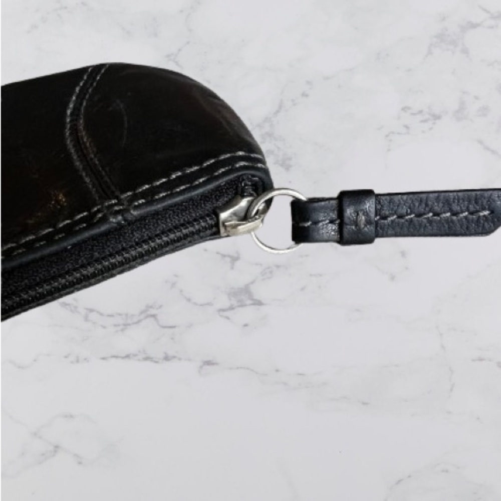 Coach Black Leather Coin Purse Key Pouch Zip Mini Wallet - Picture 4 of 6